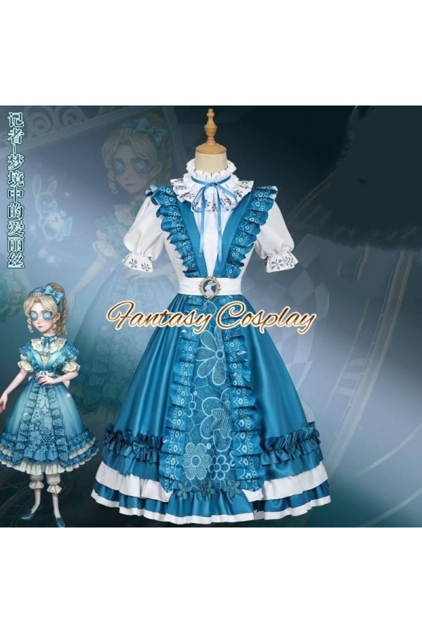 Identity V Journalist Alice DeRoss Alice in Dreamland Blue Lolita Dress Cosplay Costume